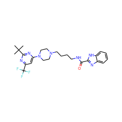 CC(C)(C)c1nc(N2CCN(CCCCNC(=O)c3nc4ccccc4[nH]3)CC2)cc(C(F)(F)F)n1 ZINC000299827689