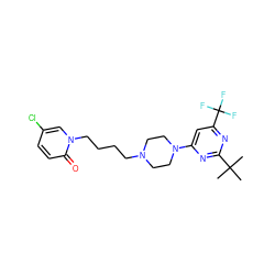 CC(C)(C)c1nc(N2CCN(CCCCn3cc(Cl)ccc3=O)CC2)cc(C(F)(F)F)n1 ZINC000036089330