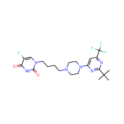 CC(C)(C)c1nc(N2CCN(CCCCn3cc(F)c(=O)[nH]c3=O)CC2)cc(C(F)(F)F)n1 ZINC000028567852