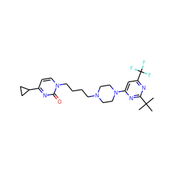 CC(C)(C)c1nc(N2CCN(CCCCn3ccc(C4CC4)nc3=O)CC2)cc(C(F)(F)F)n1 ZINC000028569055