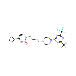 CC(C)(C)c1nc(N2CCN(CCCCn3ccc(C4CCC4)nc3=O)CC2)cc(C(F)(F)F)n1 ZINC000028568973