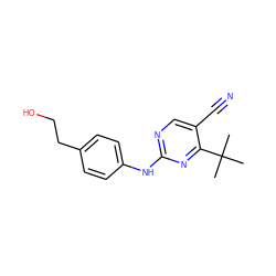 CC(C)(C)c1nc(Nc2ccc(CCO)cc2)ncc1C#N ZINC000028819667