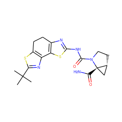 CC(C)(C)c1nc2c(s1)CCc1nc(NC(=O)N3CC[C@@H]4C[C@@]43C(N)=O)sc1-2 ZINC000144980814