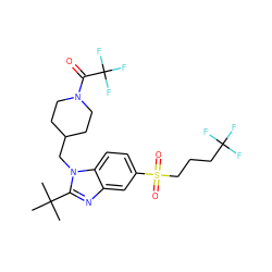 CC(C)(C)c1nc2cc(S(=O)(=O)CCCC(F)(F)F)ccc2n1CC1CCN(C(=O)C(F)(F)F)CC1 ZINC000073197521