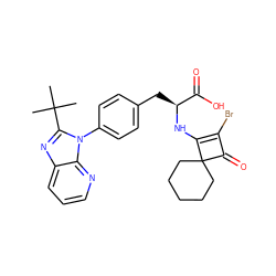 CC(C)(C)c1nc2cccnc2n1-c1ccc(C[C@H](NC2=C(Br)C(=O)C23CCCCC3)C(=O)O)cc1 ZINC000100077407