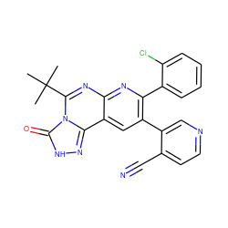 CC(C)(C)c1nc2nc(-c3ccccc3Cl)c(-c3cnccc3C#N)cc2c2n[nH]c(=O)n12 ZINC000040394989