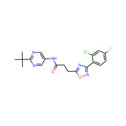 CC(C)(C)c1ncc(NC(=O)CCc2nc(-c3ccc(F)cc3Cl)no2)cn1 ZINC000040428853