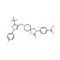 CC(C)(C)c1nn(-c2ccc(F)cc2)cc1CN1CCC2(CC1)CN(c1ccc(C(=O)O)cc1)C(=O)O2 ZINC000144616468