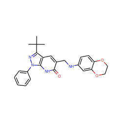 CC(C)(C)c1nn(-c2ccccc2)c2[nH]c(=O)c(CNc3ccc4c(c3)OCCO4)cc12 ZINC000015987769