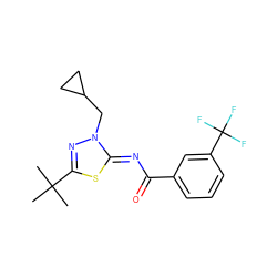 CC(C)(C)c1nn(CC2CC2)/c(=N/C(=O)c2cccc(C(F)(F)F)c2)s1 ZINC000029124972