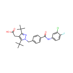 CC(C)(C)c1nn(Cc2ccc(C(=O)Nc3ccc(F)c(Cl)c3)cc2)c(C(C)(C)C)c1CC(=O)O ZINC000113989929