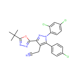 CC(C)(C)c1nnc(-c2nn(-c3ccc(Cl)cc3Cl)c(-c3ccc(Cl)cc3)c2CC#N)o1 ZINC000045498136