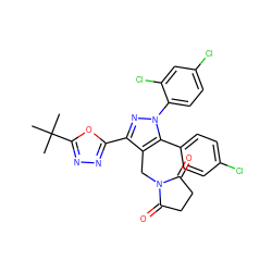 CC(C)(C)c1nnc(-c2nn(-c3ccc(Cl)cc3Cl)c(-c3ccc(Cl)cc3)c2CN2C(=O)CCC2=O)o1 ZINC000042889100