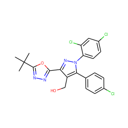 CC(C)(C)c1nnc(-c2nn(-c3ccc(Cl)cc3Cl)c(-c3ccc(Cl)cc3)c2CO)o1 ZINC000045484457