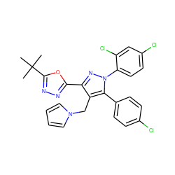 CC(C)(C)c1nnc(-c2nn(-c3ccc(Cl)cc3Cl)c(-c3ccc(Cl)cc3)c2Cn2cccc2)o1 ZINC000049877360