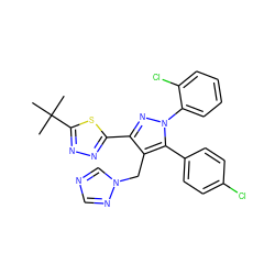 CC(C)(C)c1nnc(-c2nn(-c3ccccc3Cl)c(-c3ccc(Cl)cc3)c2Cn2cncn2)s1 ZINC000058592336