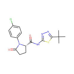 CC(C)(C)c1nnc(NC(=O)[C@@H]2CCC(=O)N2c2ccc(Cl)cc2)s1 ZINC000140200616