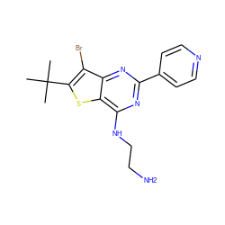 CC(C)(C)c1sc2c(NCCN)nc(-c3ccncc3)nc2c1Br ZINC000223661217