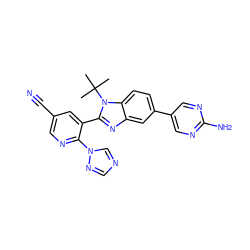 CC(C)(C)n1c(-c2cc(C#N)cnc2-n2cncn2)nc2cc(-c3cnc(N)nc3)ccc21 ZINC000146637347