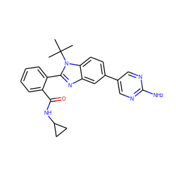 CC(C)(C)n1c(-c2ccccc2C(=O)NC2CC2)nc2cc(-c3cnc(N)nc3)ccc21 ZINC000143897882