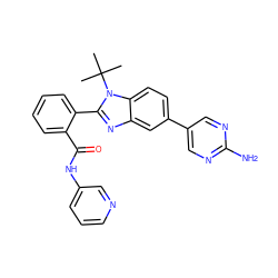 CC(C)(C)n1c(-c2ccccc2C(=O)Nc2cccnc2)nc2cc(-c3cnc(N)nc3)ccc21 ZINC000146183760