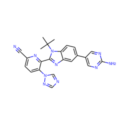 CC(C)(C)n1c(-c2nc(C#N)ccc2-n2cncn2)nc2cc(-c3cnc(N)nc3)ccc21 ZINC000169703409