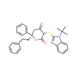 CC(C)(C)n1c(SC2C(=O)C[C@](CCc3ccccc3)(c3ccccc3)OC2=O)nc2ccccc21 ZINC000026165041