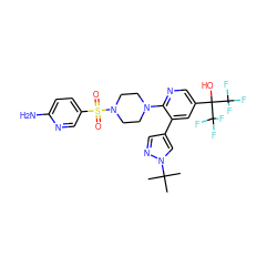 CC(C)(C)n1cc(-c2cc(C(O)(C(F)(F)F)C(F)(F)F)cnc2N2CCN(S(=O)(=O)c3ccc(N)nc3)CC2)cn1 ZINC000299830864