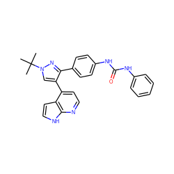 CC(C)(C)n1cc(-c2ccnc3[nH]ccc23)c(-c2ccc(NC(=O)Nc3ccccc3)cc2)n1 ZINC000049087516