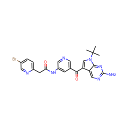 CC(C)(C)n1cc(C(=O)c2cncc(NC(=O)Cc3ccc(Br)cn3)c2)c2cnc(N)nc21 ZINC000169708038