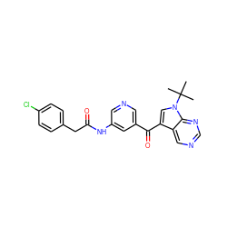 CC(C)(C)n1cc(C(=O)c2cncc(NC(=O)Cc3ccc(Cl)cc3)c2)c2cncnc21 ZINC000169708051