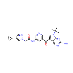 CC(C)(C)n1cc(C(=O)c2cncc(NC(=O)Cn3cc(C4CC4)cn3)c2)c2cnc(N)nc21 ZINC000169708079