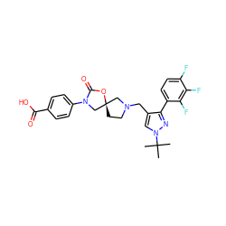 CC(C)(C)n1cc(CN2CC[C@@]3(C2)CN(c2ccc(C(=O)O)cc2)C(=O)O3)c(-c2ccc(F)c(F)c2F)n1 ZINC000144623543