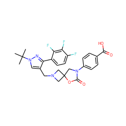 CC(C)(C)n1cc(CN2CC3(C2)CN(c2ccc(C(=O)O)cc2)C(=O)O3)c(-c2ccc(F)c(F)c2F)n1 ZINC000169702631