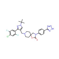 CC(C)(C)n1cc(CN2CCC3(CC2)CN(c2ccc(-c4nn[nH]n4)cc2)C(=O)O3)c(-c2cc(F)c(Cl)cc2F)n1 ZINC000144585503