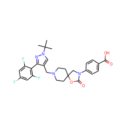 CC(C)(C)n1cc(CN2CCC3(CC2)CN(c2ccc(C(=O)O)cc2)C(=O)O3)c(-c2c(F)cc(F)cc2F)n1 ZINC000169702622