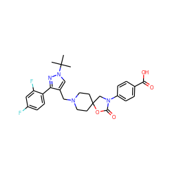 CC(C)(C)n1cc(CN2CCC3(CC2)CN(c2ccc(C(=O)O)cc2)C(=O)O3)c(-c2ccc(F)cc2F)n1 ZINC000144600726