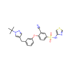 CC(C)(C)n1cc(Cc2cccc(Oc3ccc(S(=O)(=O)Nc4cscn4)cc3C#N)c2)cn1 ZINC000095584849