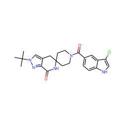 CC(C)(C)n1cc2c(n1)C(=O)NC1(CCN(C(=O)c3ccc4[nH]cc(Cl)c4c3)CC1)C2 ZINC000096283390