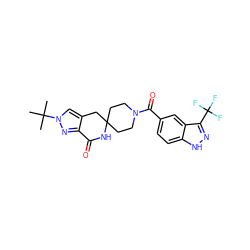 CC(C)(C)n1cc2c(n1)C(=O)NC1(CCN(C(=O)c3ccc4[nH]nc(C(F)(F)F)c4c3)CC1)C2 ZINC000096283384