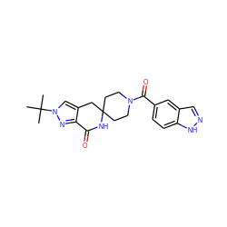 CC(C)(C)n1cc2c(n1)C(=O)NC1(CCN(C(=O)c3ccc4[nH]ncc4c3)CC1)C2 ZINC000096283381