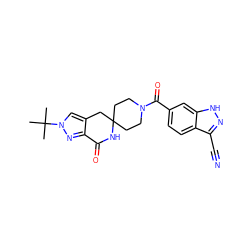 CC(C)(C)n1cc2c(n1)C(=O)NC1(CCN(C(=O)c3ccc4c(C#N)n[nH]c4c3)CC1)C2 ZINC000261192356