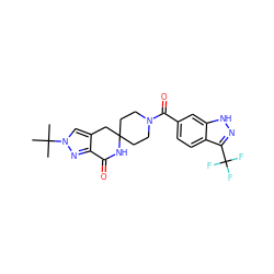 CC(C)(C)n1cc2c(n1)C(=O)NC1(CCN(C(=O)c3ccc4c(C(F)(F)F)n[nH]c4c3)CC1)C2 ZINC000261083731