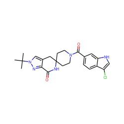 CC(C)(C)n1cc2c(n1)C(=O)NC1(CCN(C(=O)c3ccc4c(Cl)c[nH]c4c3)CC1)C2 ZINC000096283397