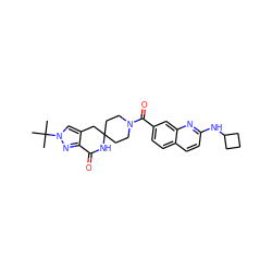 CC(C)(C)n1cc2c(n1)C(=O)NC1(CCN(C(=O)c3ccc4ccc(NC5CCC5)nc4c3)CC1)C2 ZINC000261088760