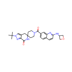 CC(C)(C)n1cc2c(n1)C(=O)NC1(CCN(C(=O)c3ccc4ccc(NC5COC5)nc4c3)CC1)C2 ZINC000261185731