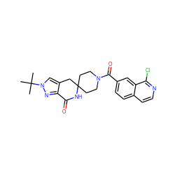 CC(C)(C)n1cc2c(n1)C(=O)NC1(CCN(C(=O)c3ccc4ccnc(Cl)c4c3)CC1)C2 ZINC000167315069