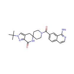 CC(C)(C)n1cc2c(n1)C(=O)NC1(CCN(C(=O)c3ccc4ccnc(N)c4c3)CC1)C2 ZINC000145951710