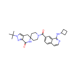 CC(C)(C)n1cc2c(n1)C(=O)NC1(CCN(C(=O)c3ccc4ccnc(NC5CCC5)c4c3)CC1)C2 ZINC000261170183