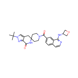 CC(C)(C)n1cc2c(n1)C(=O)NC1(CCN(C(=O)c3ccc4ccnc(NC5COC5)c4c3)CC1)C2 ZINC000261169808